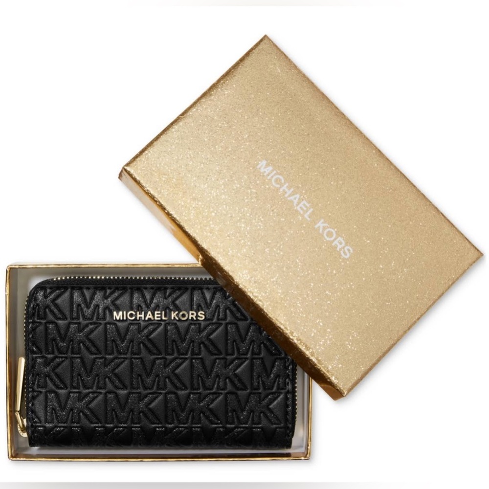 Michael Kors Jet Set Double Zip  Medium Wristlet Black $198